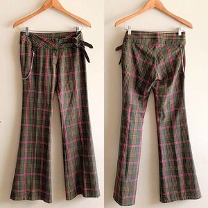 Šta? Tartan Plaid Flare Leg Buckle Pants